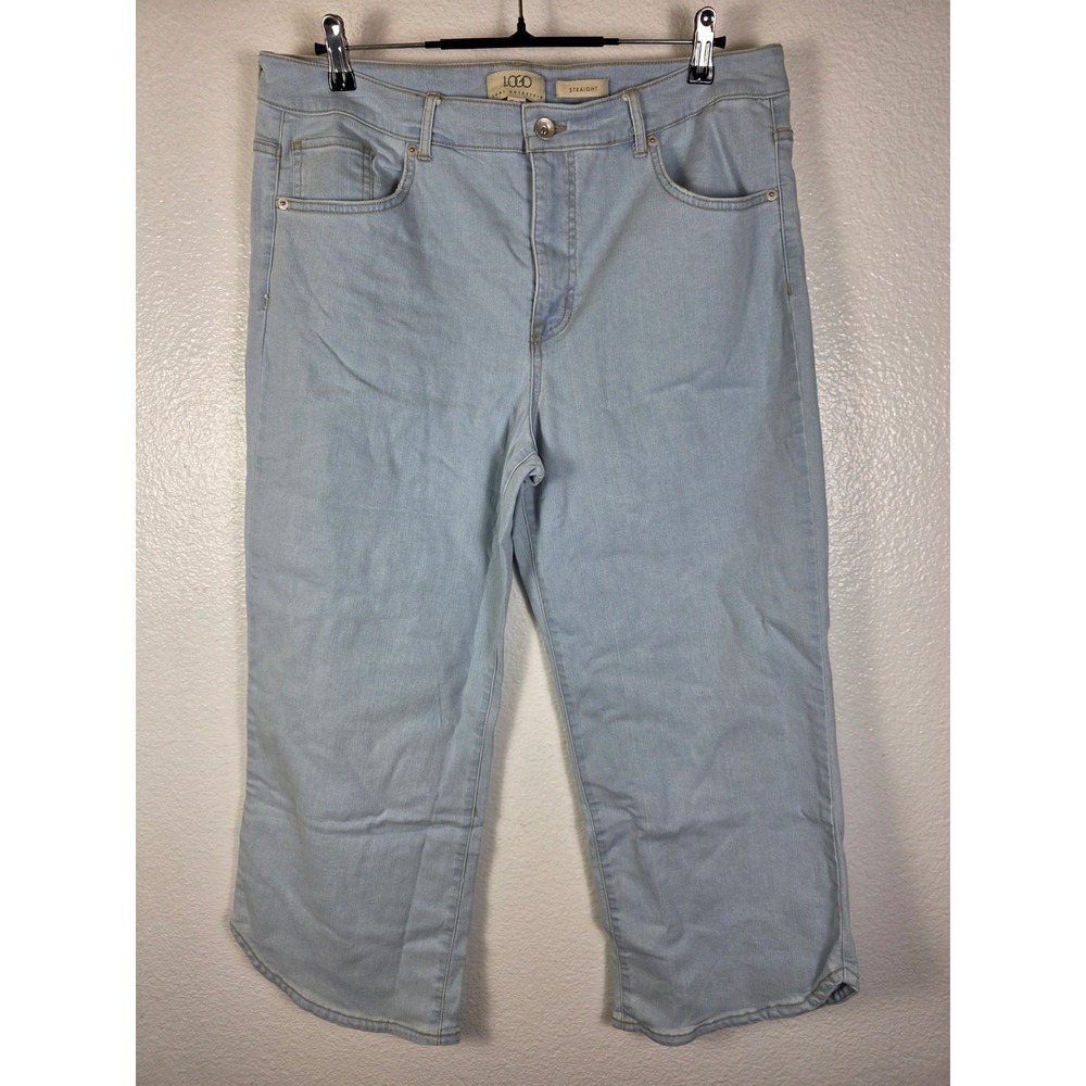 LOGO Lori Goldstein Light Wash Straight Leg Cropped Jeans Womens 16 High Rise